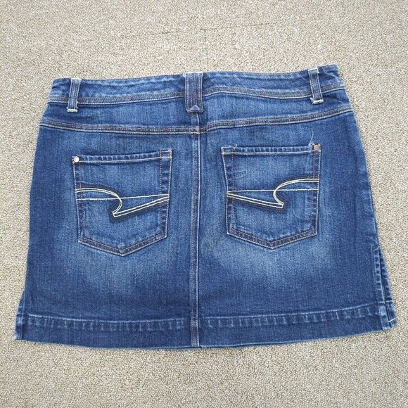 ✨ American Eagle Jean Skirt Womens 8 Blue Cotton Denim Stretch Button Pockets ✨ - Picture 6 of 8